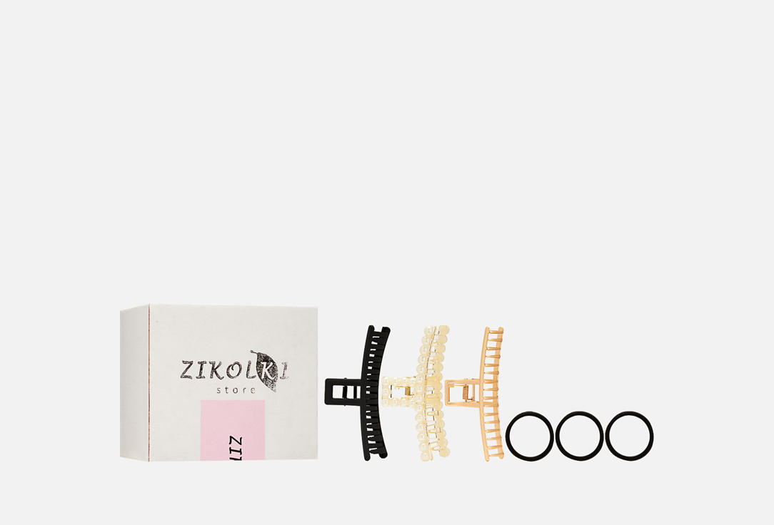 Изображение товара Набор крабов для волос Zikolki Store белый жемчуг, золотистый, черный