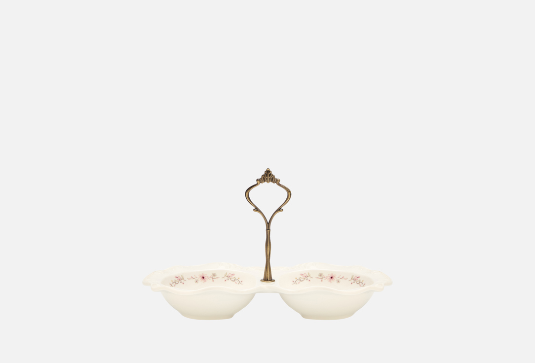 Изображение товара Двухсекционная керамическая менажница ROOMI с рисунком Цветы и растения 26 см