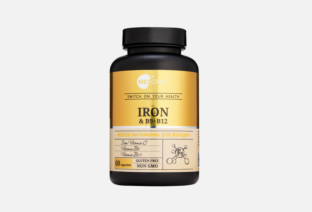 БАД для женского здоровья MEDCRAFT Железо, витамины C, b8 и b12 в капсулах 60 шт