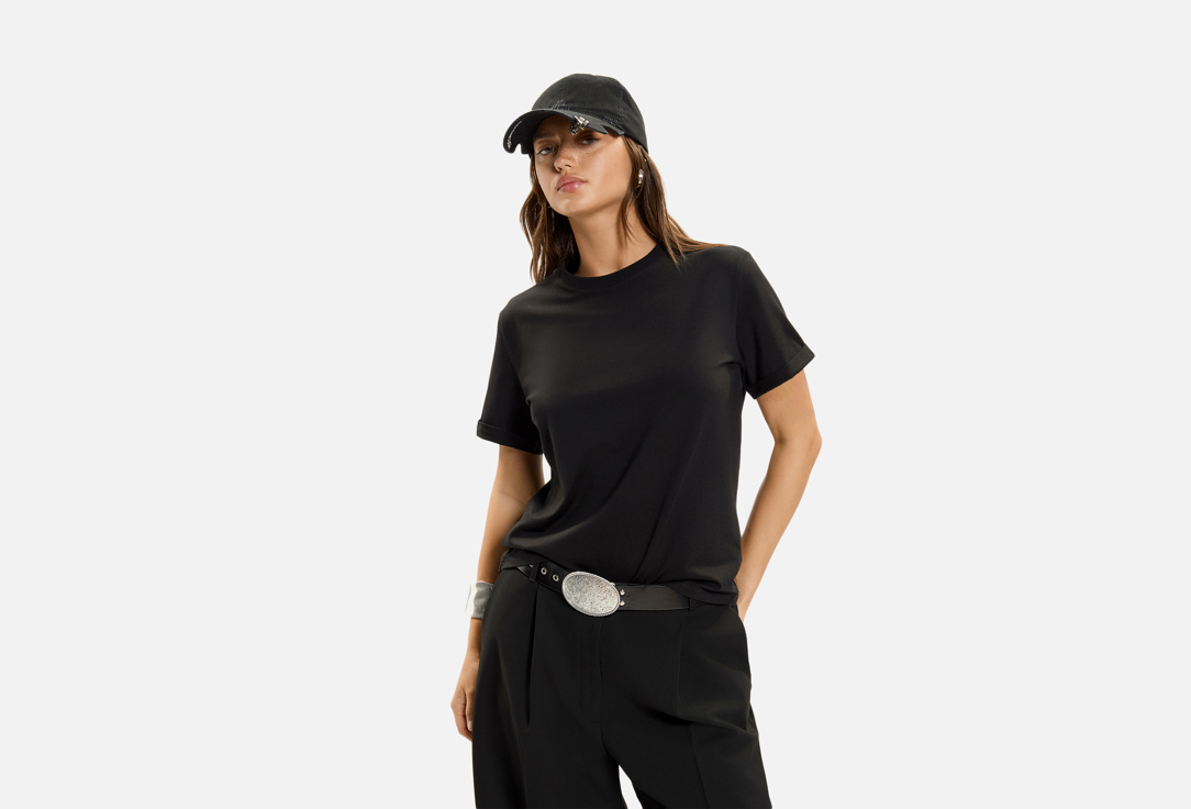 Изображение товара Футболка с отворотами URBN WILD basic black для женщин высокая плотность хлопка