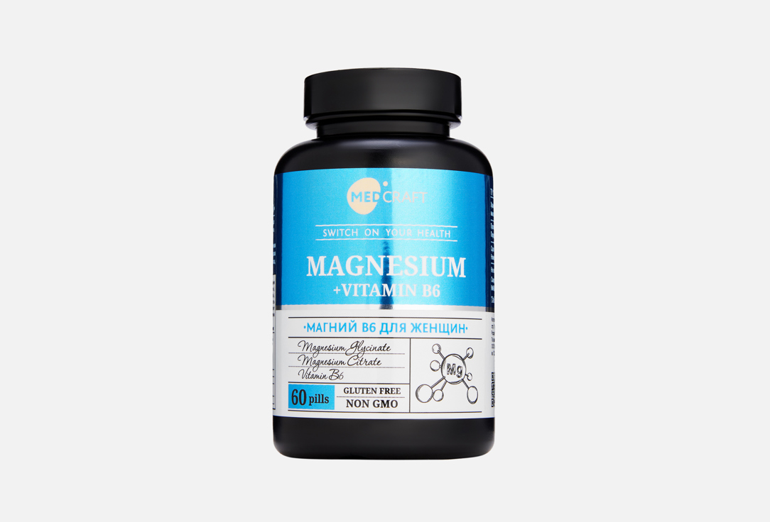 

БАД для поддержки нервной системы женщин MEDCRAFT, Магний и витамин B6 в капсулах 60 шт