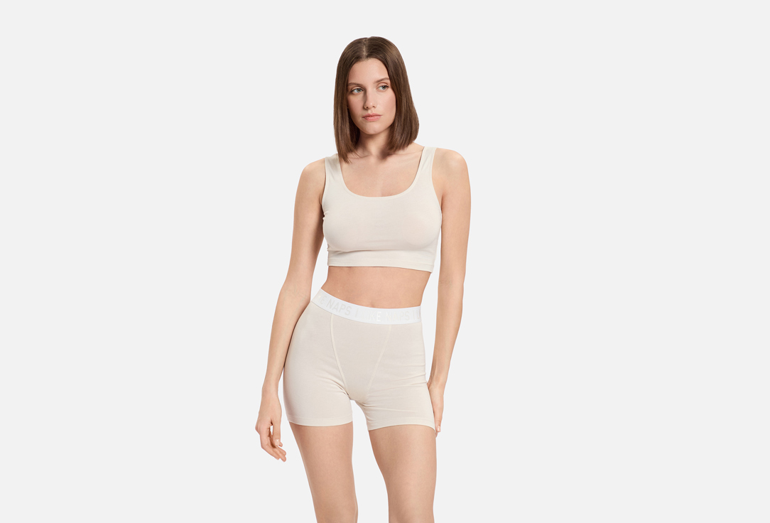 Изображение товара Женская хлопковая пижама с шортами и топом белый песок от Mark Formelle