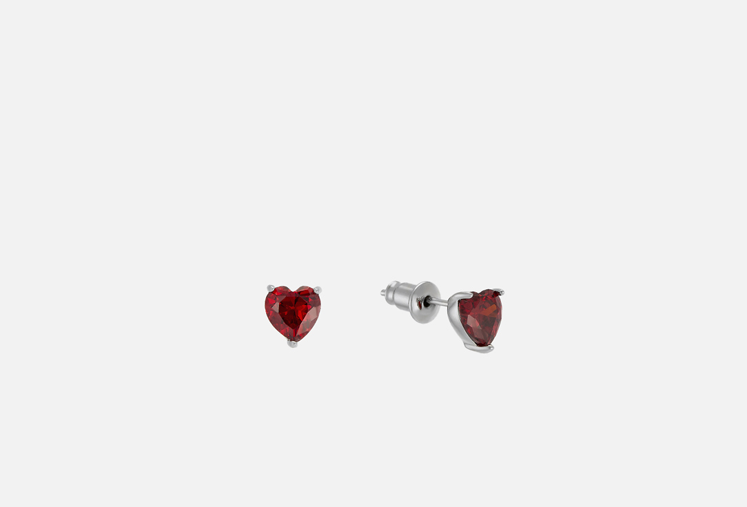 Изображение товара Серьги Attribute Shop Red Heart Stud Earrings с цирконами и родиевым покрытием