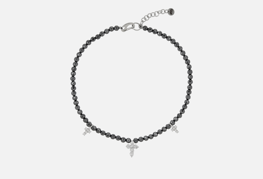 Изображение товара Колье из гематита с фианитами и крестами 40+5 см стильное украшение для женщин