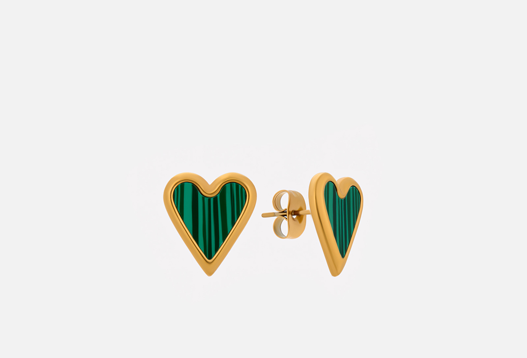 Изображение товара Серьги Komsi Love gold-malachite из медицинской стали и эмали для женщин