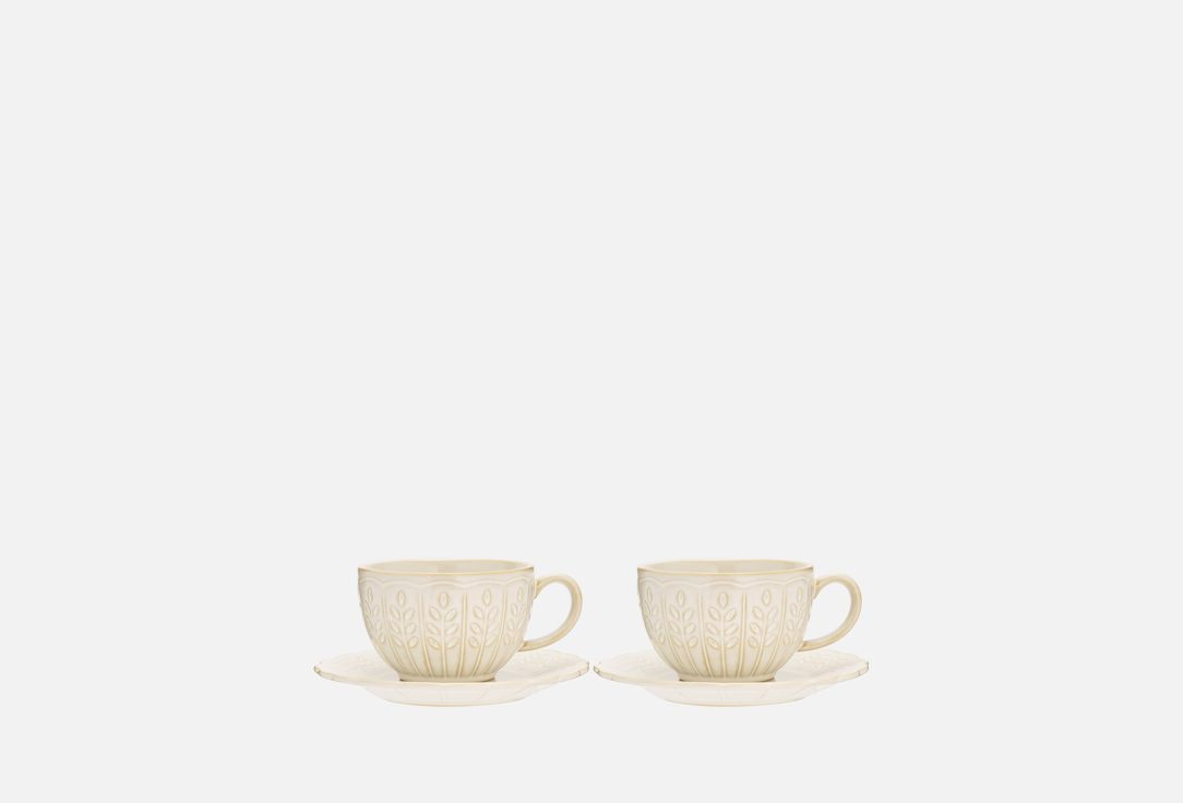 Изображение товара Набор чайных пар из фарфора с узором Колосья 2 предмета подарочный комплект