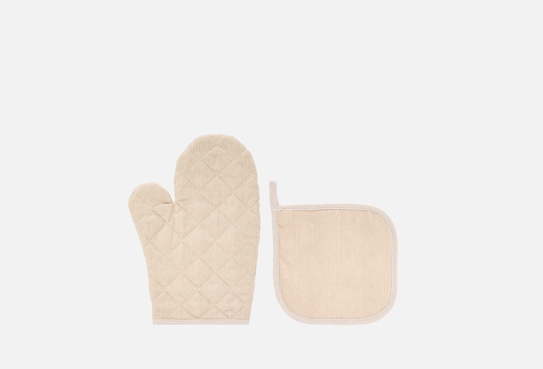 

Кухонный набор прихватка, рукавица УНИСОН, Бежевый, Basic, бежевый 2 шт