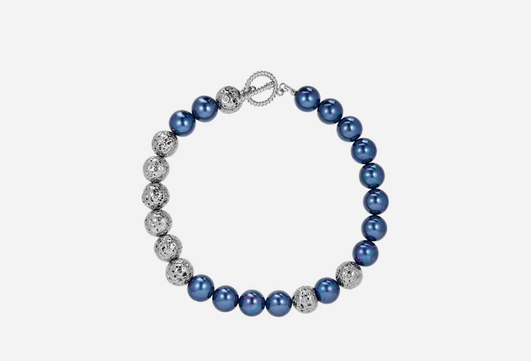 Изображение товара Крупное колье ISSUE.2 Indigo из лавы и жемчуга майорика, 38 см, 14 мм диаметр