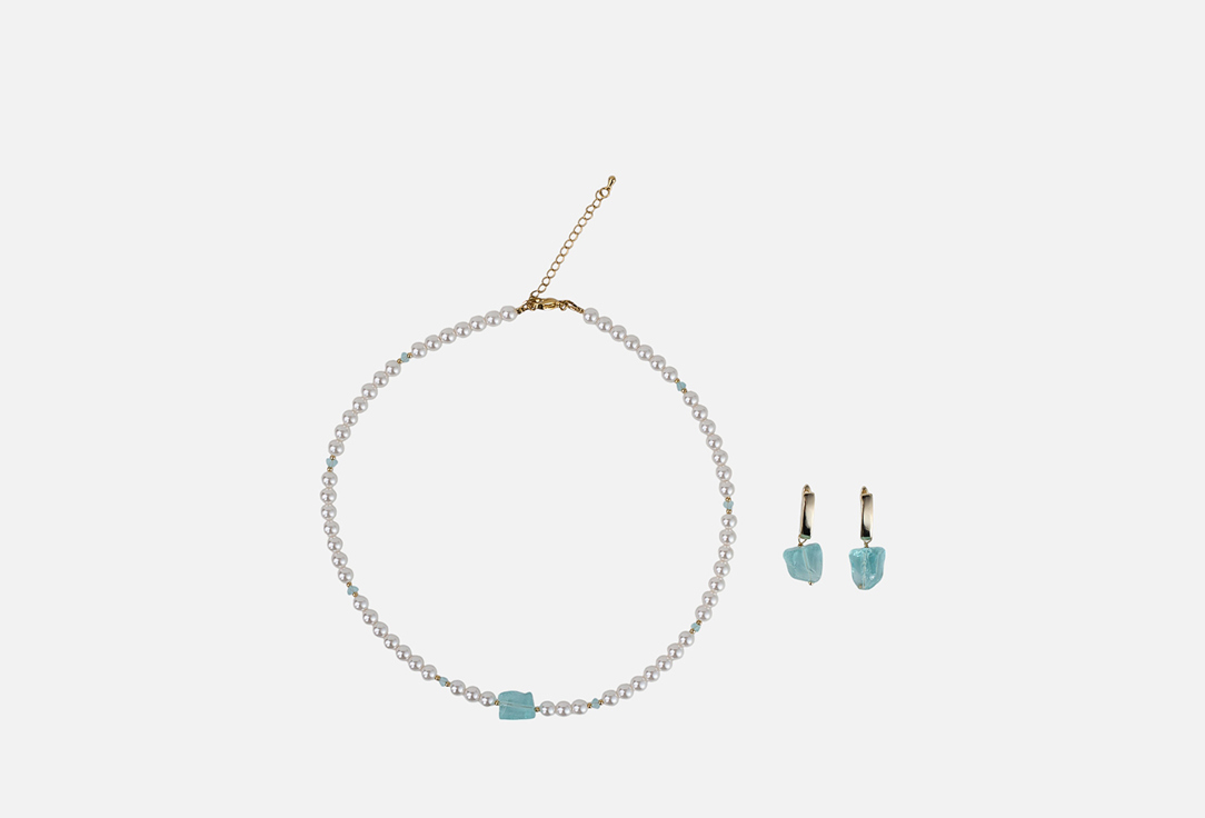 Изображение товара Набор украшений колье и серьги из жемчуга майорка и аквакварца 19.stone
