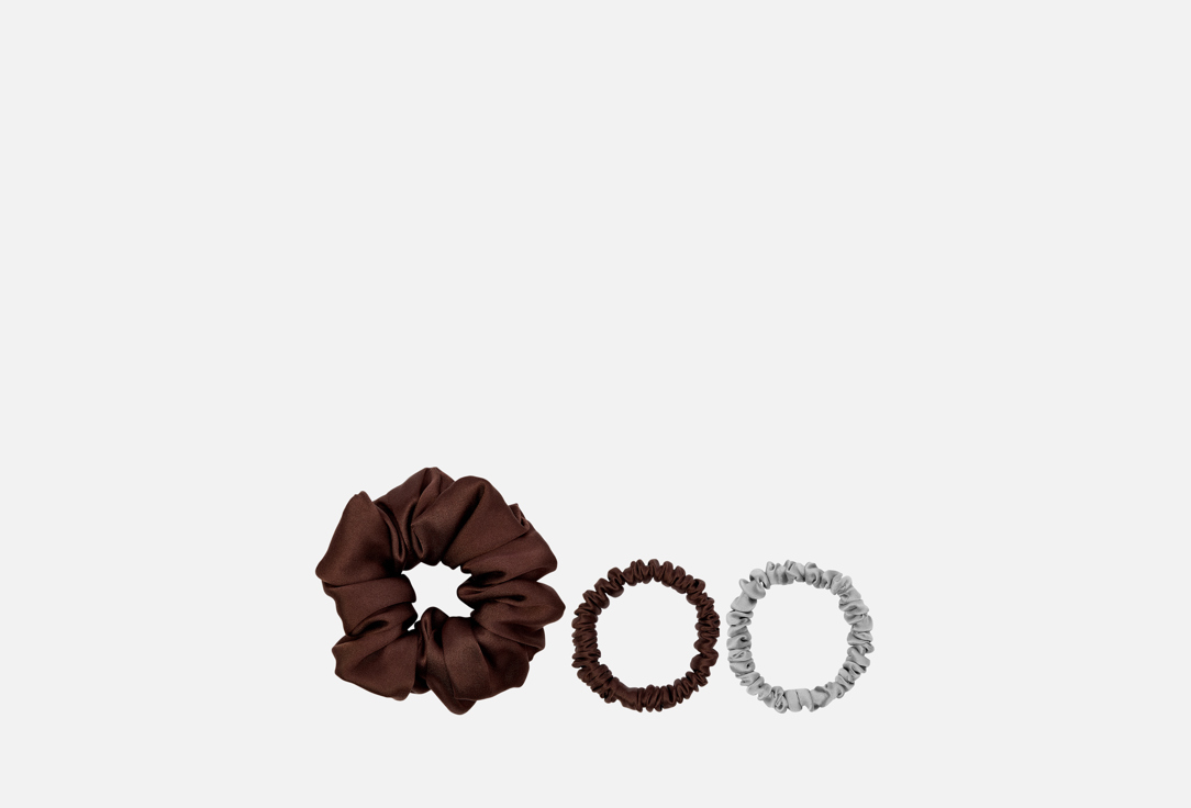 Изображение товара Набор шелковых резинок для волос k∙k шоколад, серебро
