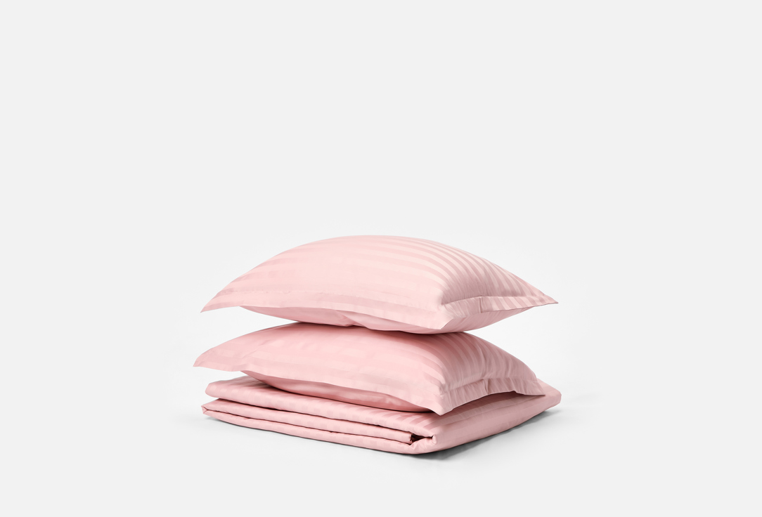 

Комплект постельного белья DOLCESOMNIUM, Розовый, Страйп сатин, пудра, евро