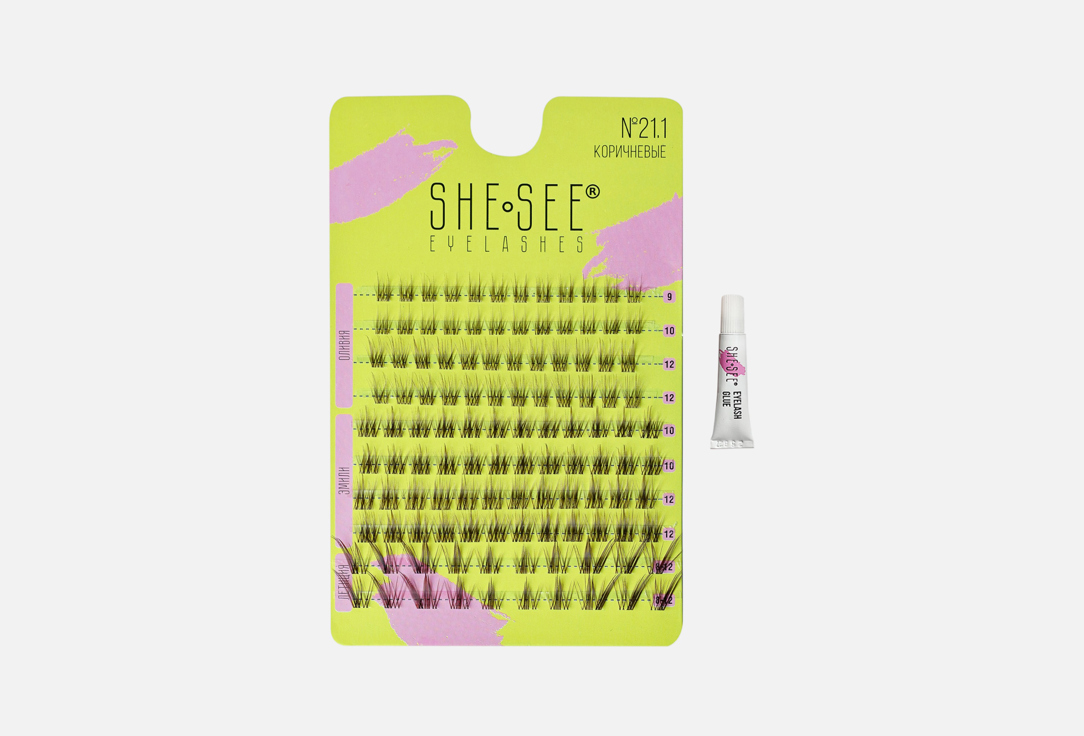 Изображение товара Набор: клей и накладные ресницы-пучки SHE SEE brown false eyelashes