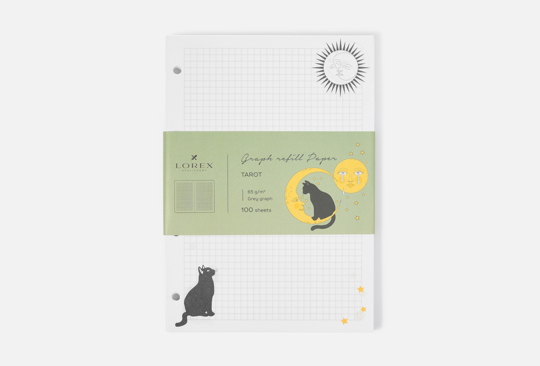 Изображение товара Сменный блок LOREX TAROT для тетрадей на кольцах с рисунками черных котиков и мистическими мотивами