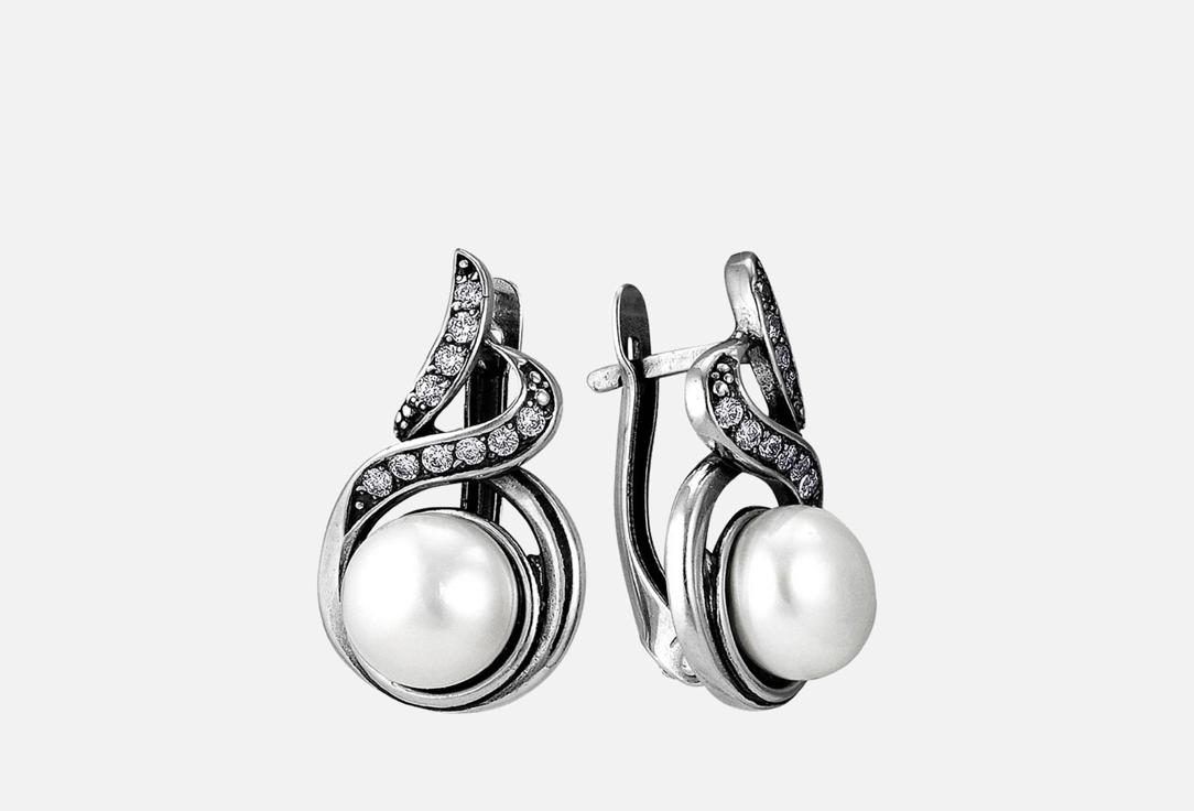 Изображение товара Серьги Настроение женщины с ювелирным стеклом и жемчугом премиум качество