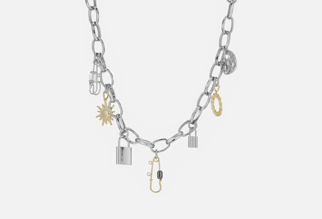 Изображение товара Классическое колье из ювелирного сплава с родиевым покрытием и вставками из стекла и гематита