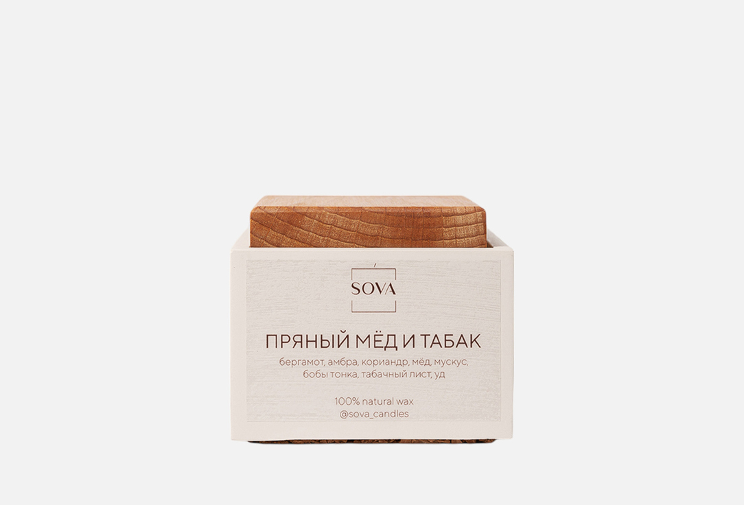 Изображение товара Ароматическая свеча SOVA Пряный мёд и табак 120 мл натуральный гипсовый подсвечник