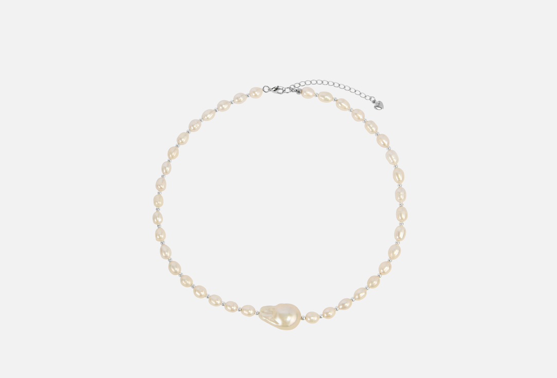 Изображение товара Колье из натурального жемчуга с гематитом и барочной жемчужиной серебро 37 см