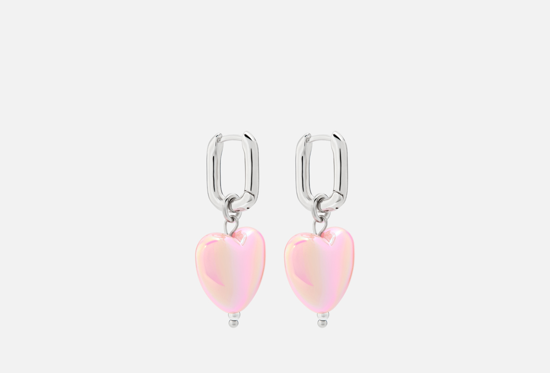 Изображение товара Серьги Rainbow Glow из латуни с покрытием родий и переливающимися подвесками сердца