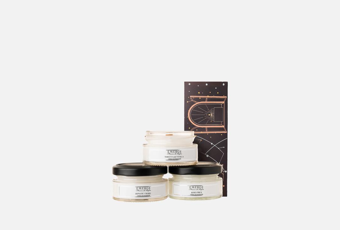 

Набор ароматических свечей EMERGE, Табак Ваниль, Черная Вишня, Роза 3 шт