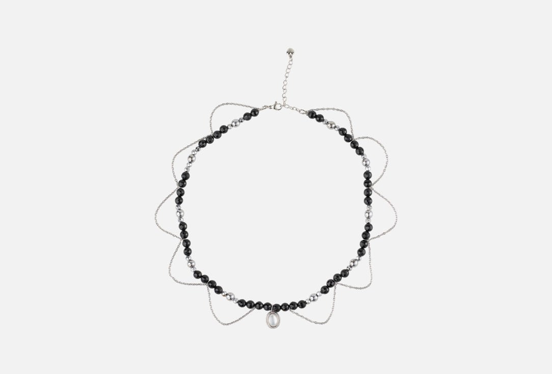 Изображение товара Авторское колье из черного агата и гематина ручной работы с перламутровой вставкой