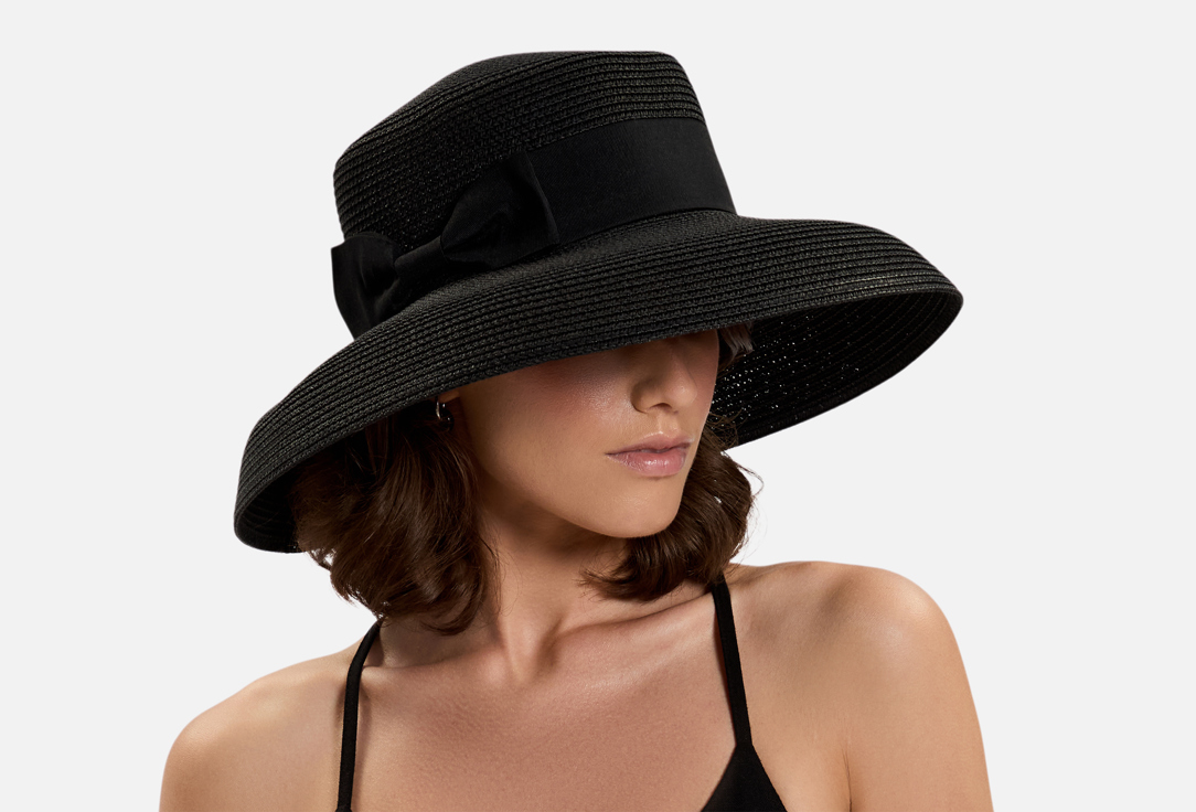 Изображение товара Женская пляжная шляпа WOW Miami черная с широкими полями и бантом для лета 2025