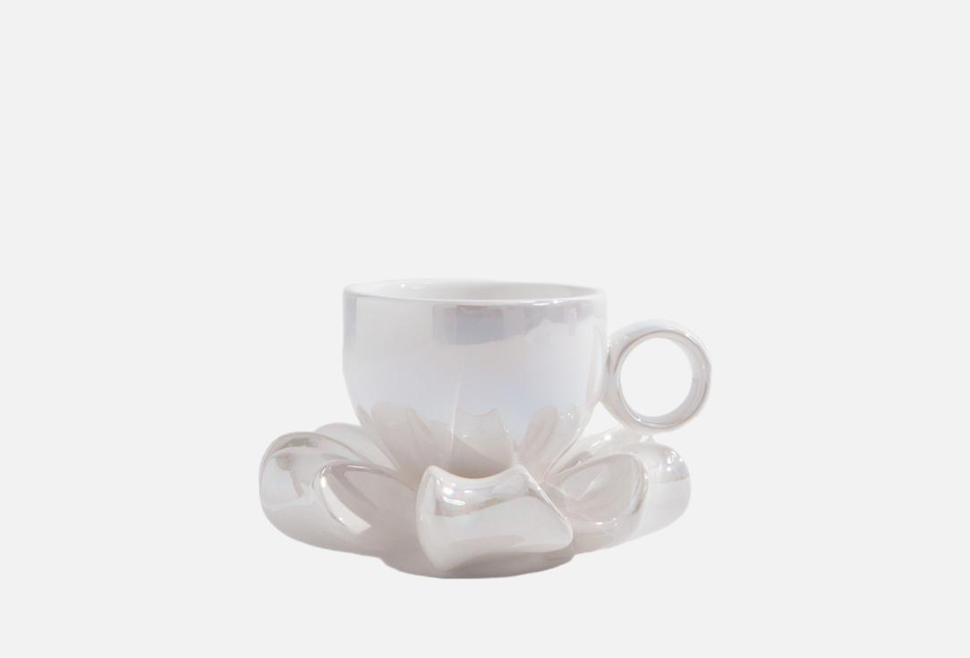 Изображение товара Чайная пара Tutu Home PEARL из керамики с блюдцем, подарочная упаковка