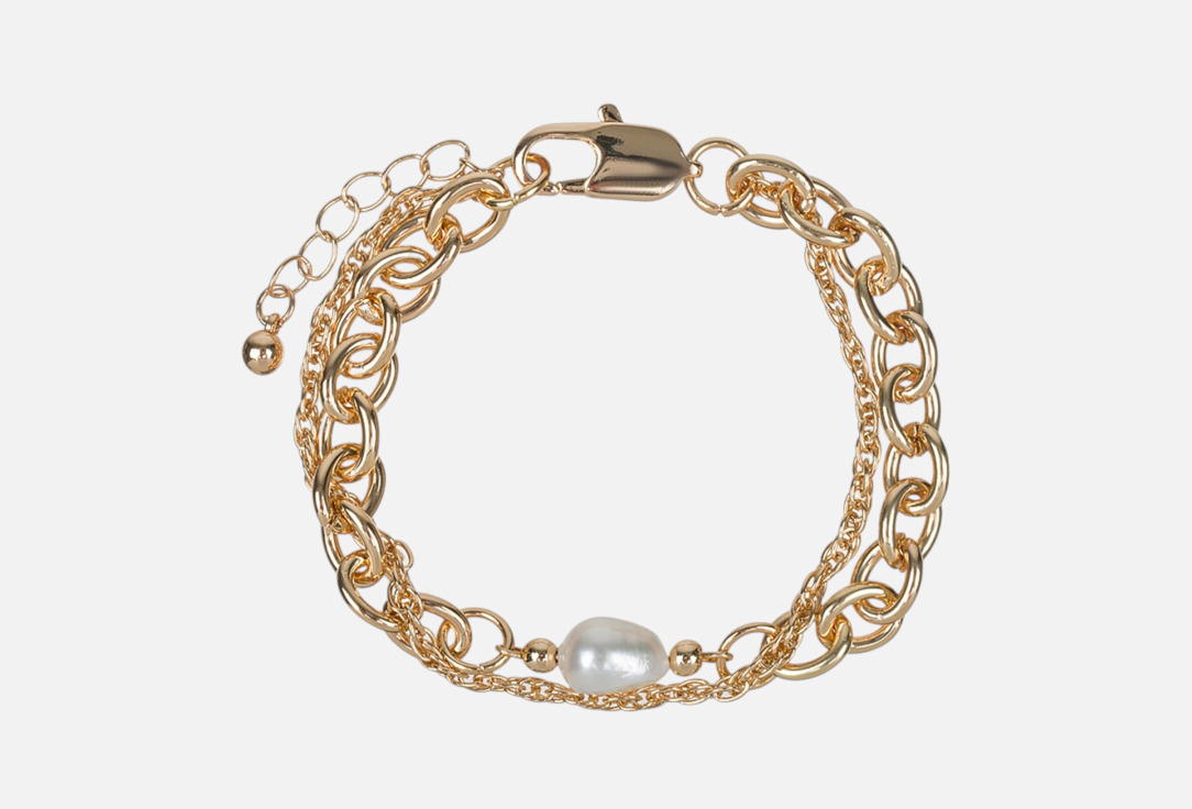 Изображение товара Элегантный женский браслет с жемчугом и застежкой карабин, золотистый