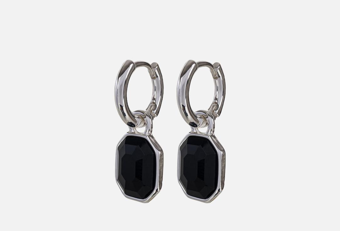 Изображение товара Серьги Fiore Luna Black с кристаллом, длина 30 мм, родирование