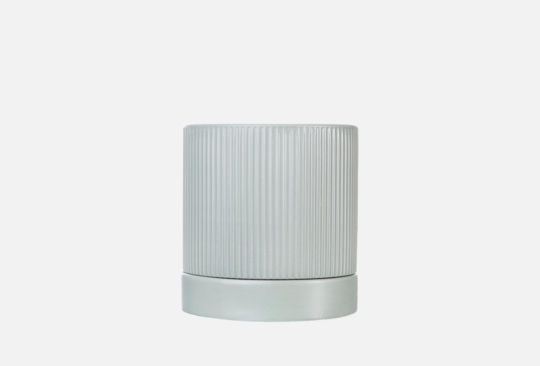 Изображение товара Керамическое кашпо с блюдцем Mandarin Decor Рельеф серое 19.7 см для комнатных и уличных растений