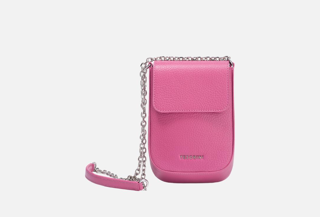 Изображение товара Кожаная сумка для телефона Tesorini ivy фуксия миниатюрная кросс-боди