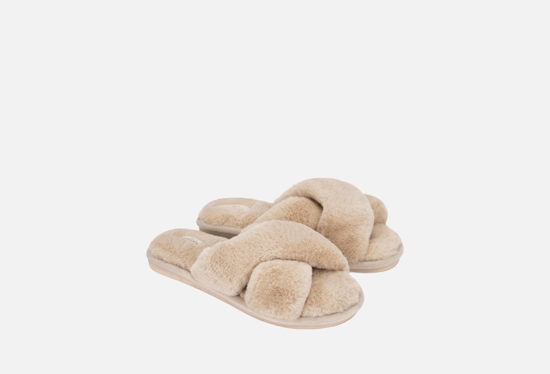 Изображение товара Домашние меховые тапки Top Flop cross rabbit fur для женщин бежевые размер 36-43