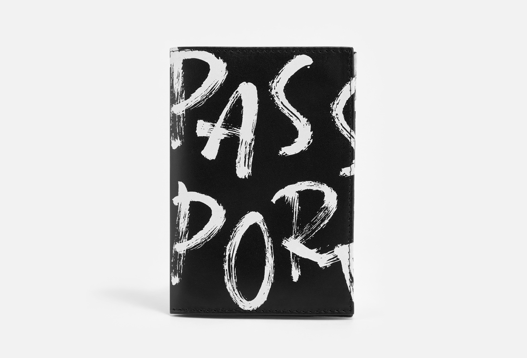 Изображение товара Обложка для паспорта mumi ТОКИО из натуральной кожи черного цвета с белой надписью