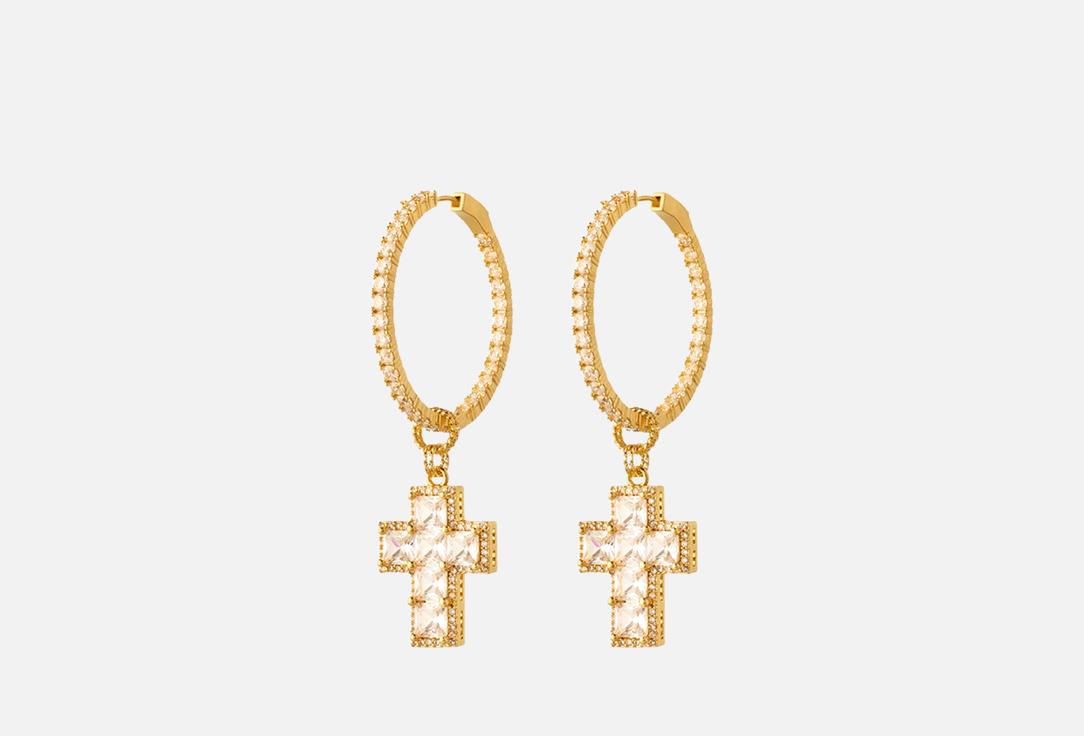 Изображение товара Серьги SAFINA CONCEPT квадрат крест объемные с фианитами 6 см