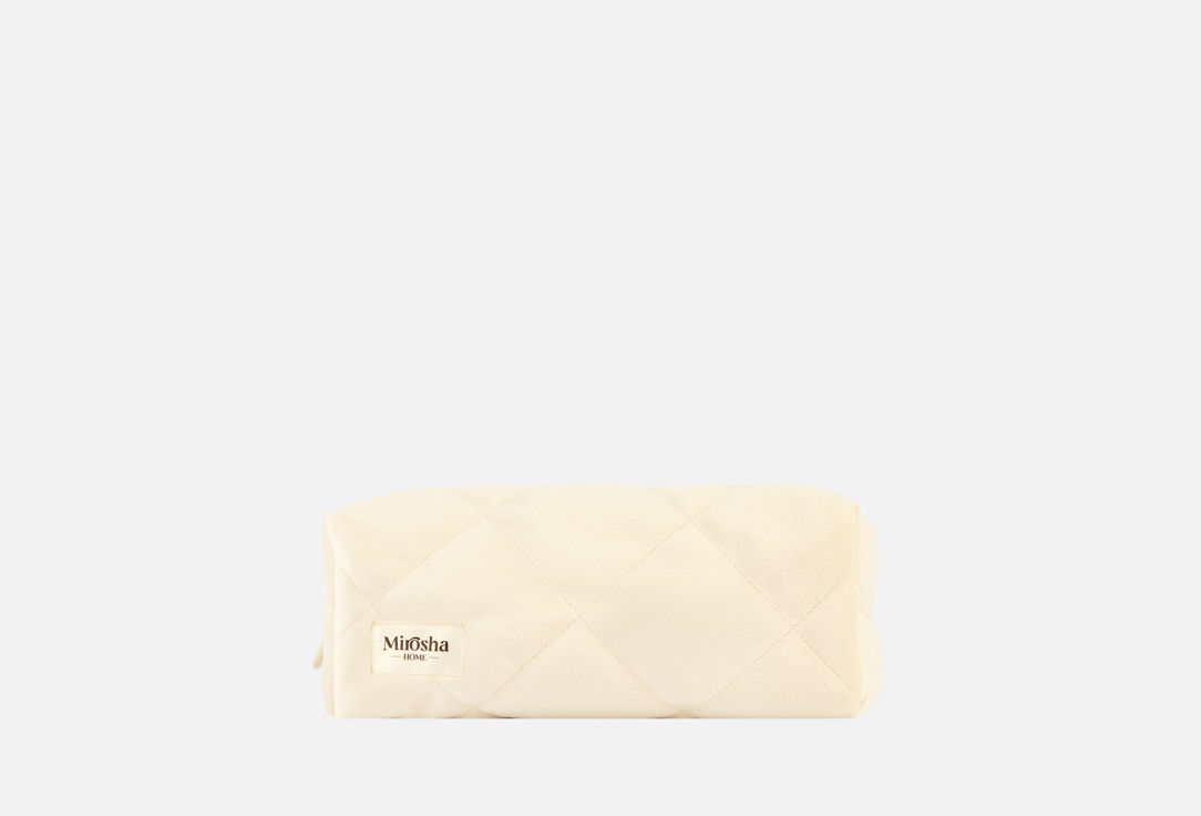 Изображение товара Косметичка-пенал Mirosha Home молочная из бархата и шелка с брелком и резинкой