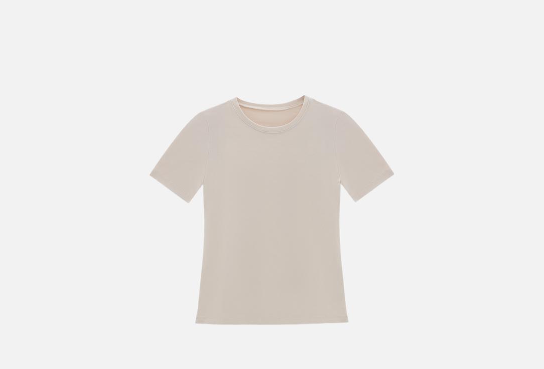 Изображение товара Бежевая женская футболка Mark Formelle приталенная из хлопка с коротким рукавом