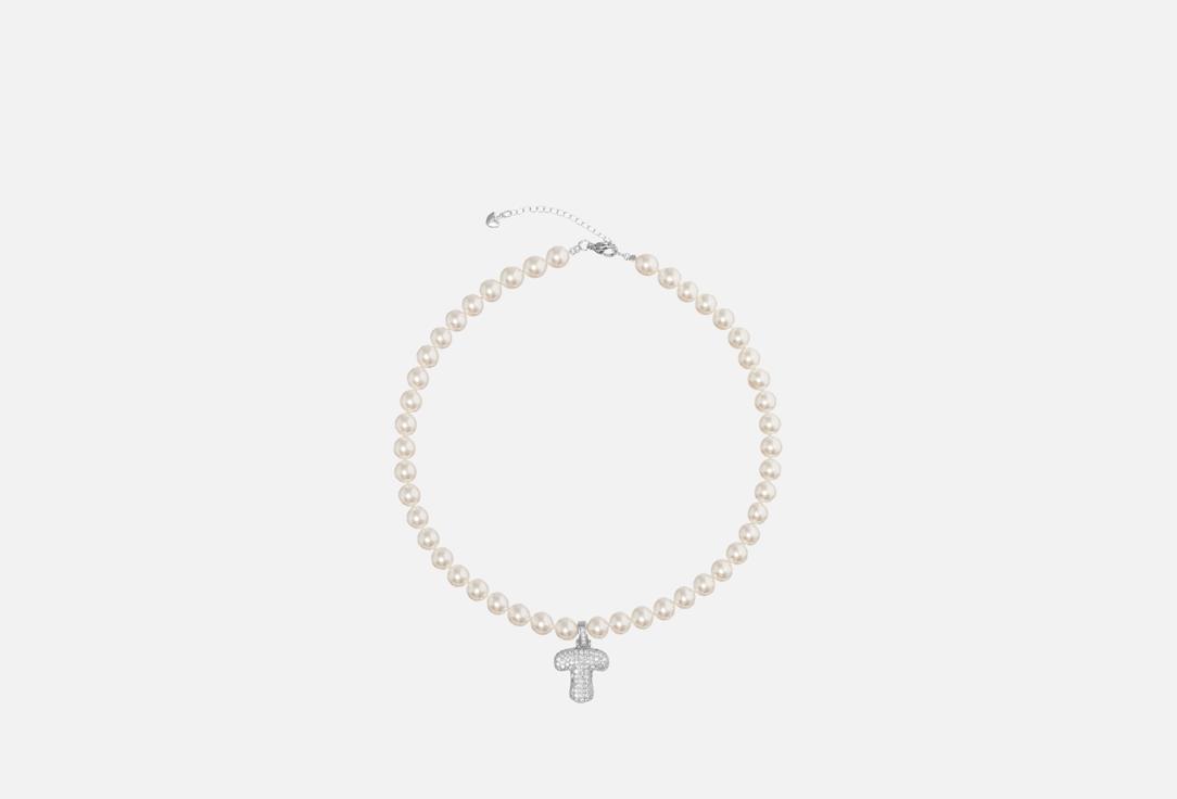 Изображение товара Колье из ювелирного сплава с жемчугом и цирконами буква T