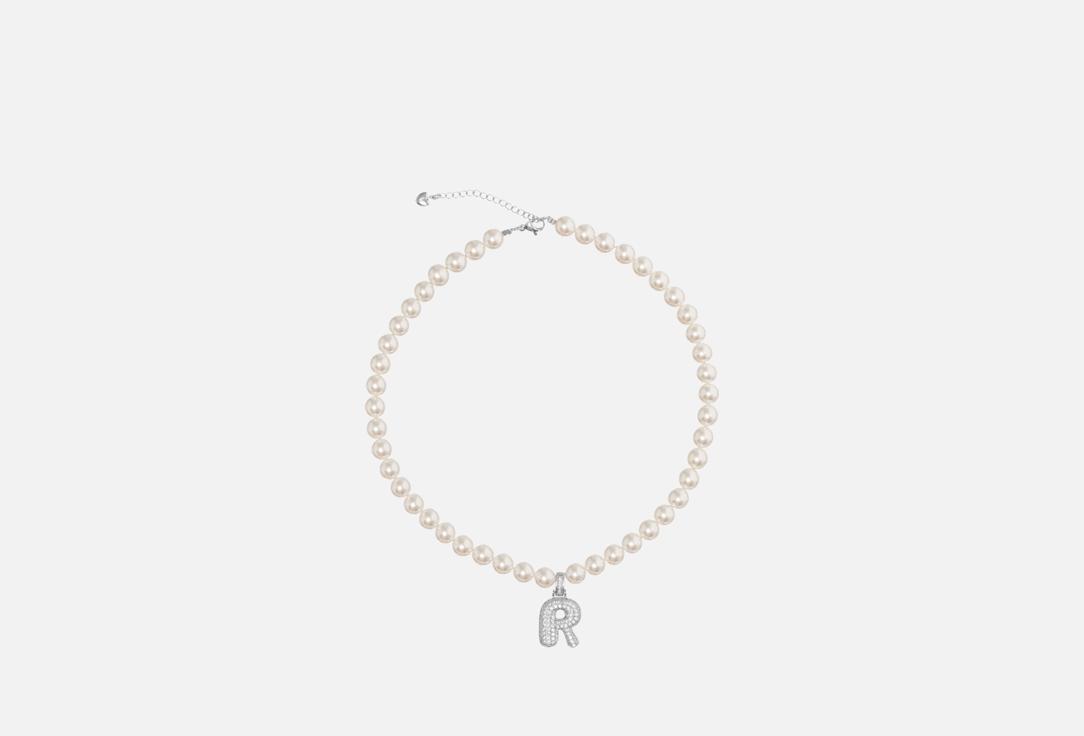 Изображение товара Колье из ювелирного сплава с жемчугом майорка и цирконами R длина 37-43 см