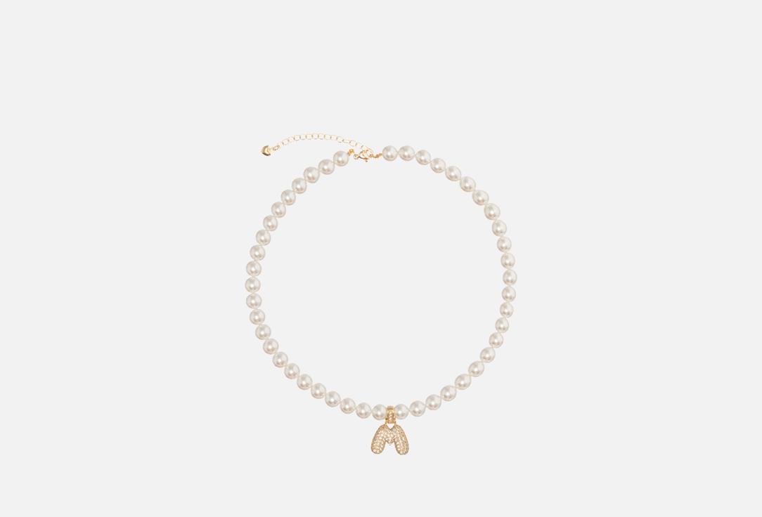 Изображение товара Колье из жемчуга с буквой M и цирконами 37-43 см