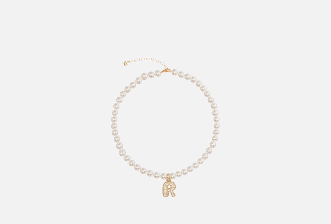 Изображение товара Женское колье из жемчуга с буквой R, золотистое, регулируемая длина