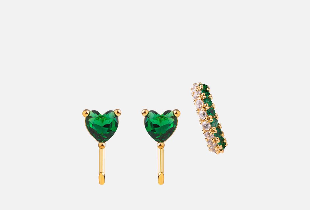 

Серьги с каффом ATTRIBUTE SHOP, Изумрудные 3 шт