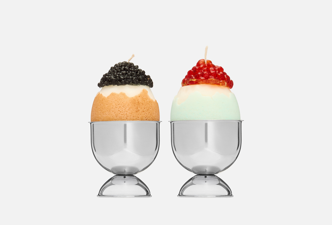 Изображение товара Набор интерьерных свечей BOUGIE Яйца с черной и красной икрой, с пашотницей