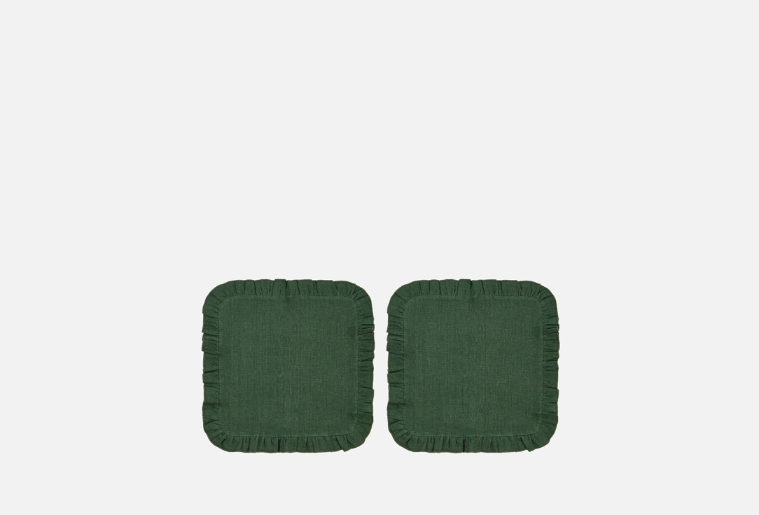 Изображение товара набор льняных салфеток LenJuLen с рюшами, лесной зеленый, 35x35 см