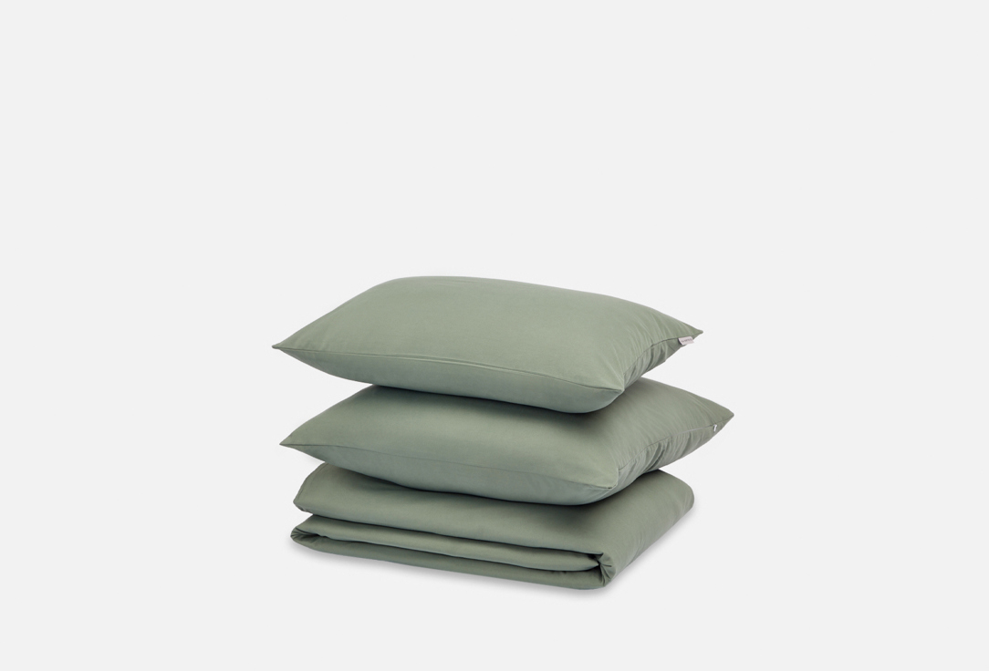 Изображение товара Комплект постельного белья сатин темно-зеленый евро на резинке 160x200