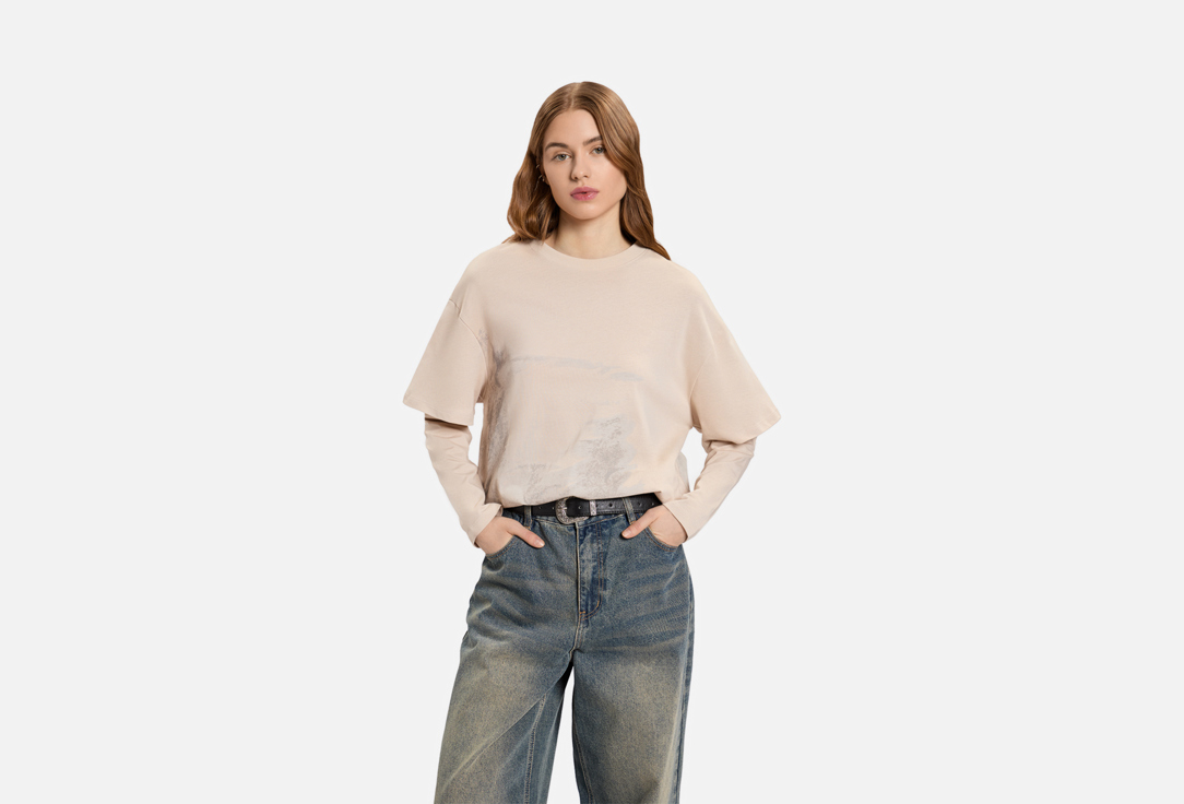 Изображение товара Женский бежевый лонгслив с фальш-рукавами Mark Formelle для демисезона