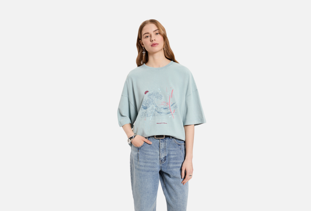 Изображение товара Футболка Mark Formelle серо-синяя оверсайз натуральный хлопок демисезон