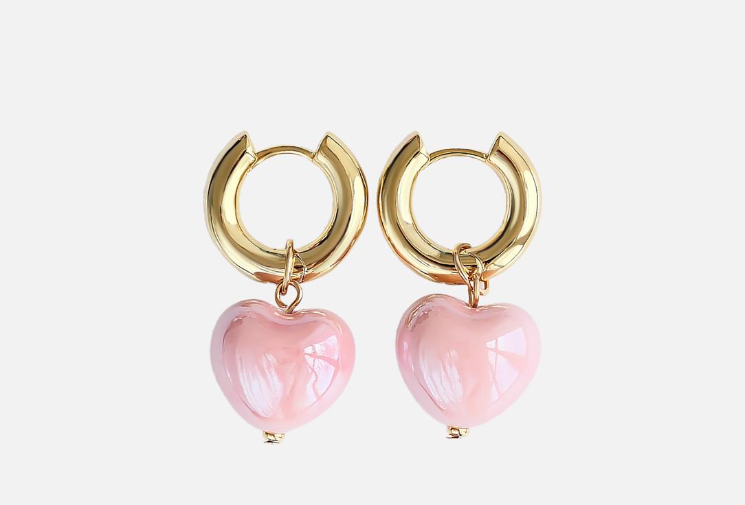 Изображение товара Серьги LITTLE MYSTERY с розовыми сердечками из ювелирной керамики в золоте