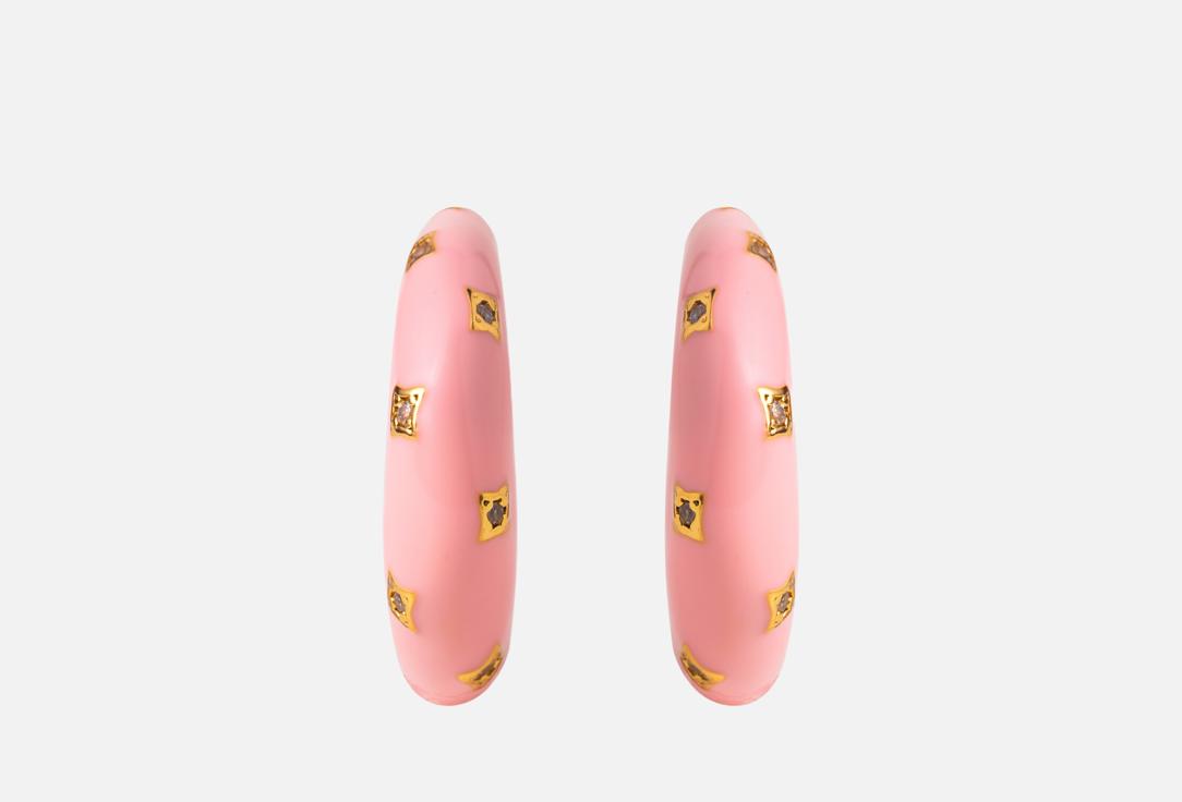 Изображение товара Серьги конго с розовой эмалью и цирконами для женщин