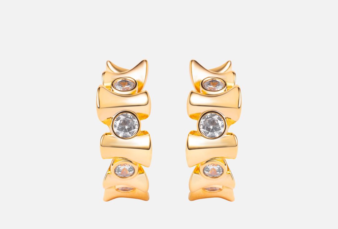 Изображение товара Волнистые серьги с цирконами из ювелирного сплава, золочение, Корея