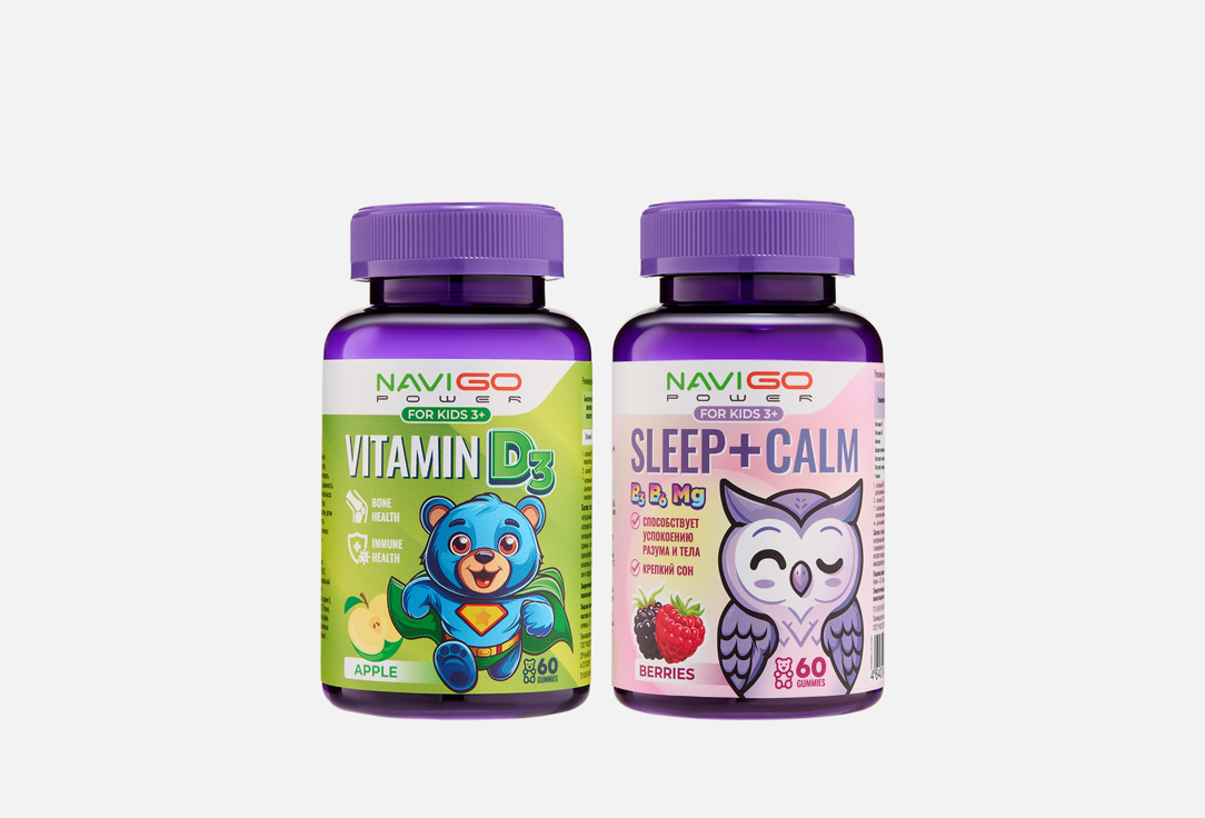 

Набор бад для детей NAVIGO POWER, SLEEP+CALM ягоды и витамин D3 яблоко 2 шт
