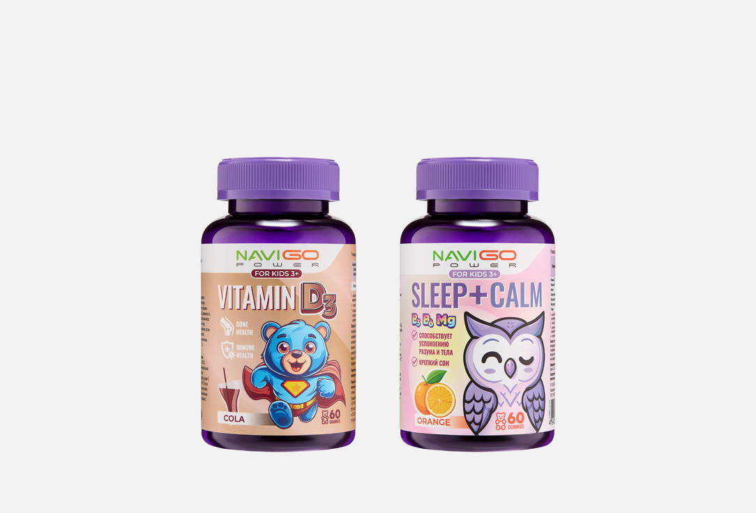 

Набор бад для детей NAVIGO POWER, SLEEP+CALM апельсин и витамин D3 кола 2 шт